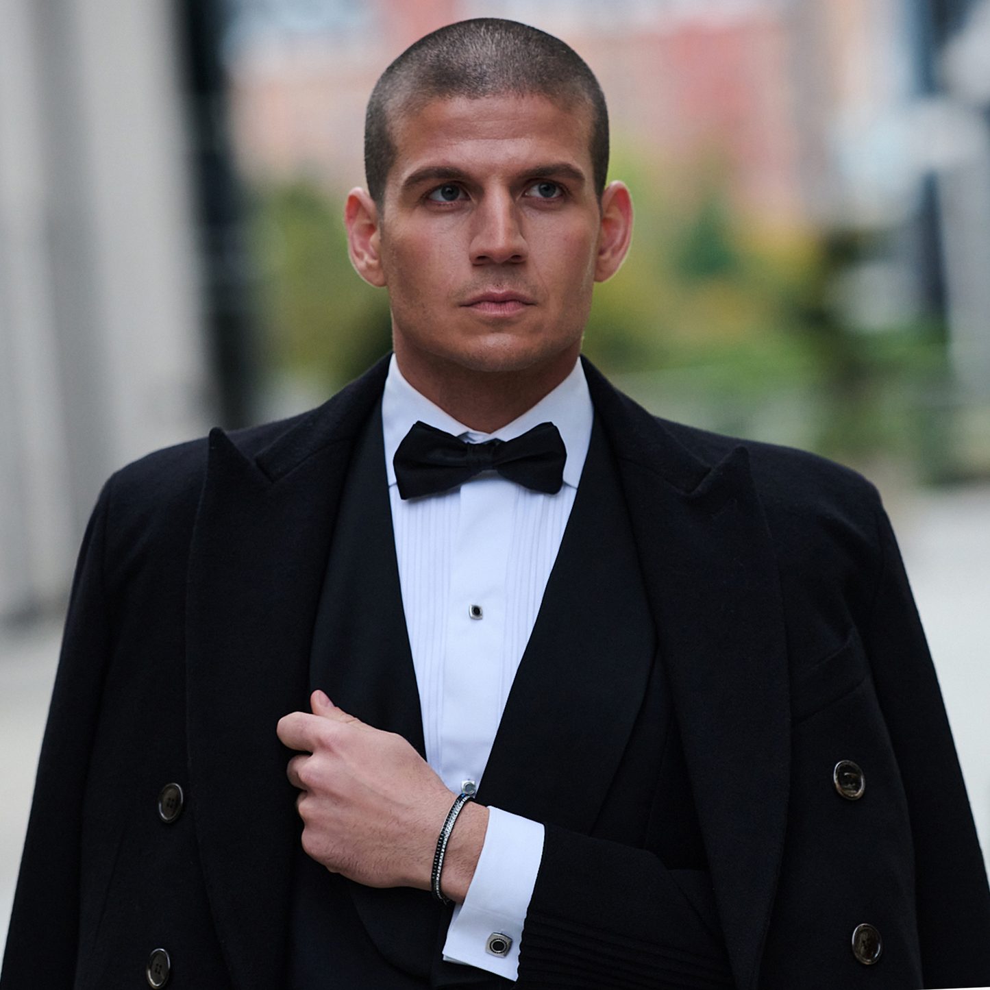 Round Grafiatto Square Cufflinks & Shirt Studs In Sterling Silver With Onyx