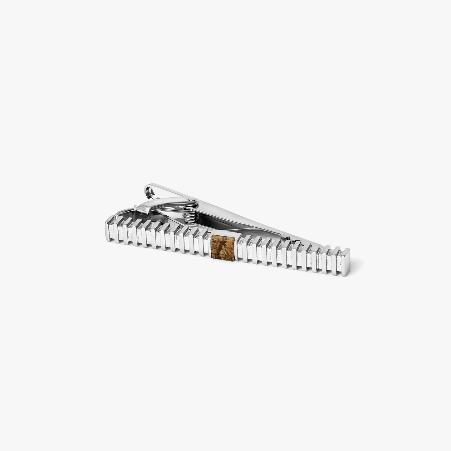 THOMPSON Stripe Grille Tie Clip in Palladium Plated with Picture Jasper