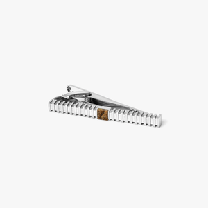 THOMPSON Stripe Grille Tie Clip in Palladium Plated with Picture Jasper