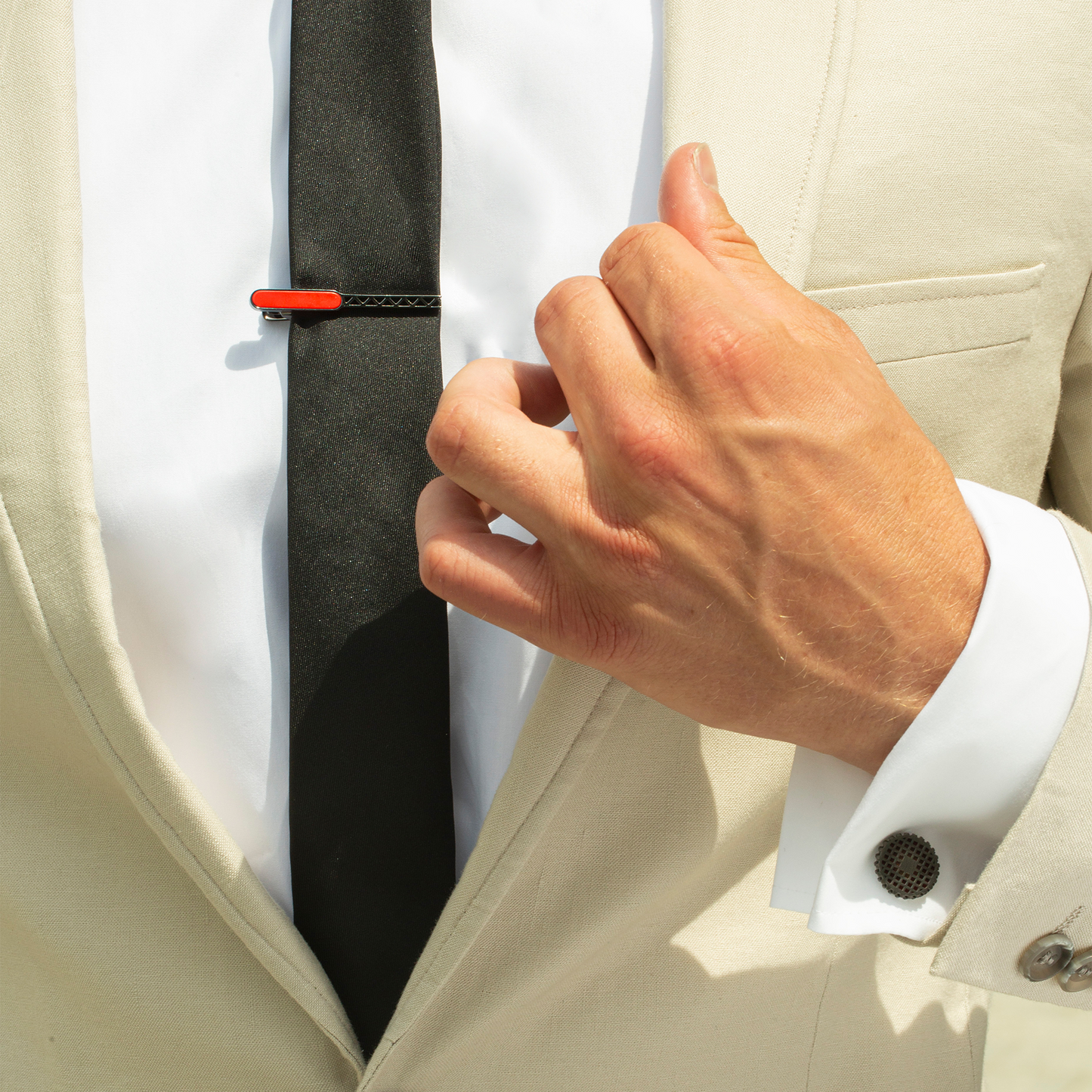 Black IP stainless steel RT Elements tie clip with carnelian