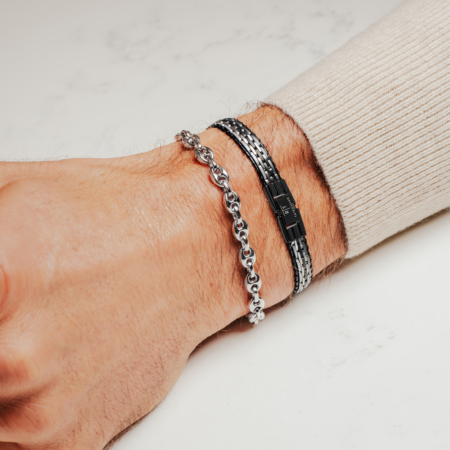 Marine Link Chain Bracelet In Rhodium Plated Sterling Silver