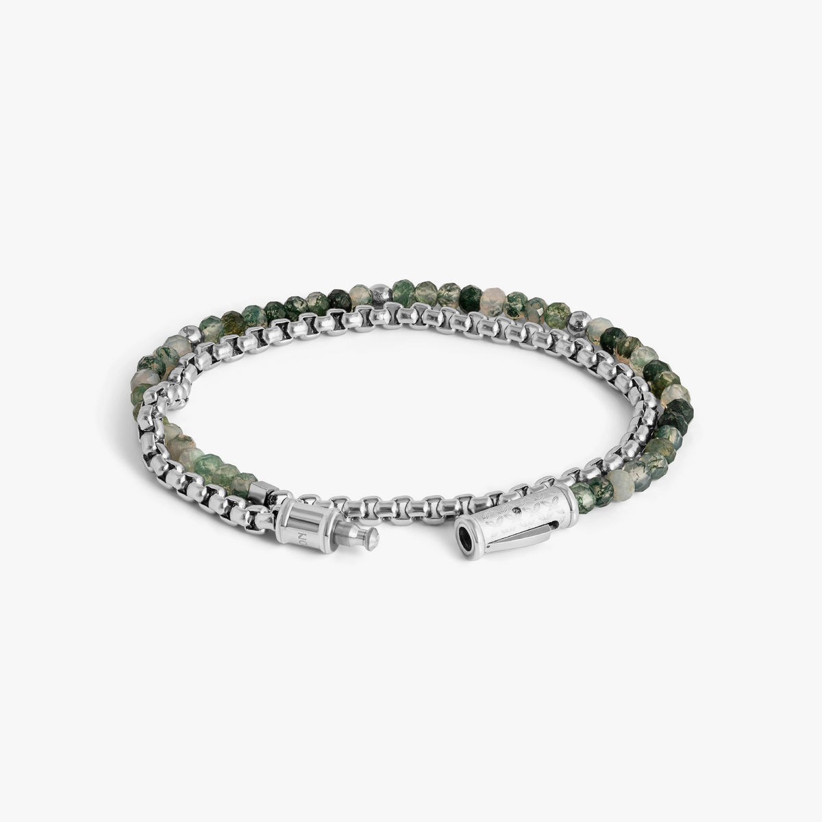 THOMPSON Lucky Clover Double Wrap Bracelet in Moss Agate With Stainless Steel