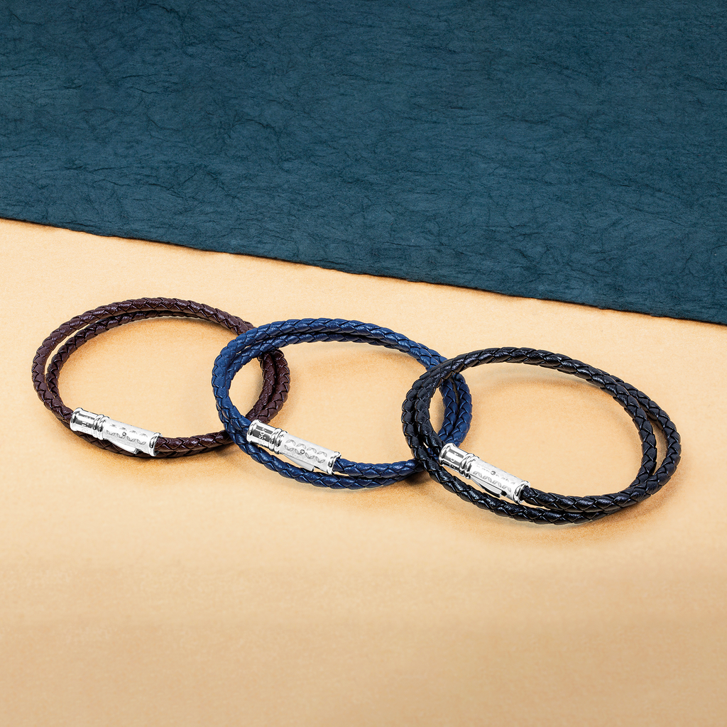 THOMPSON Lucky Clover Double Wrap Bracelet In Brown Leather