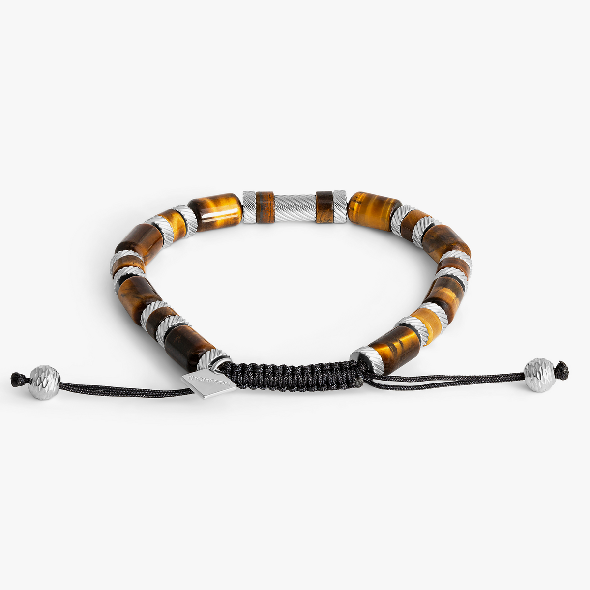 THOMPSON Tiger Eye Twist Beaded Bracelet With Stainless Steel