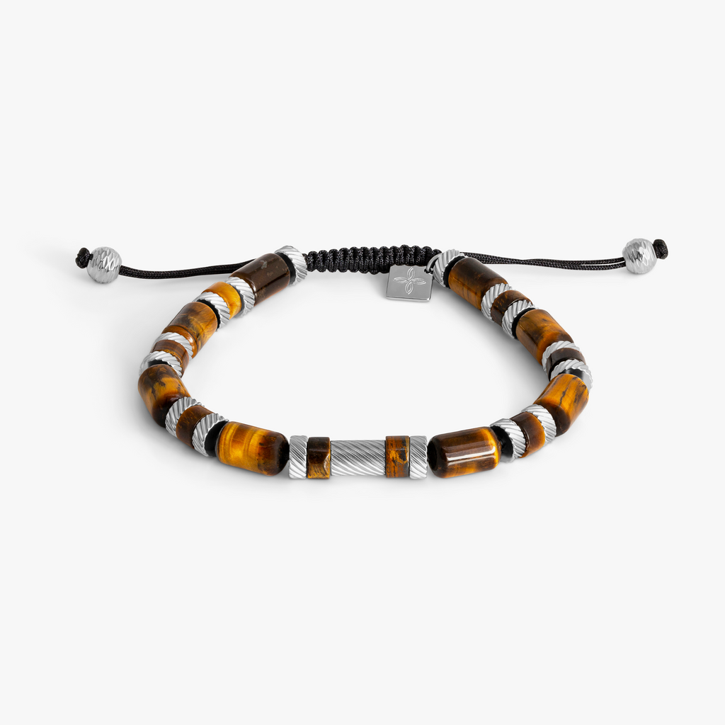 THOMPSON Tiger Eye Twist Beaded Bracelet With Stainless Steel