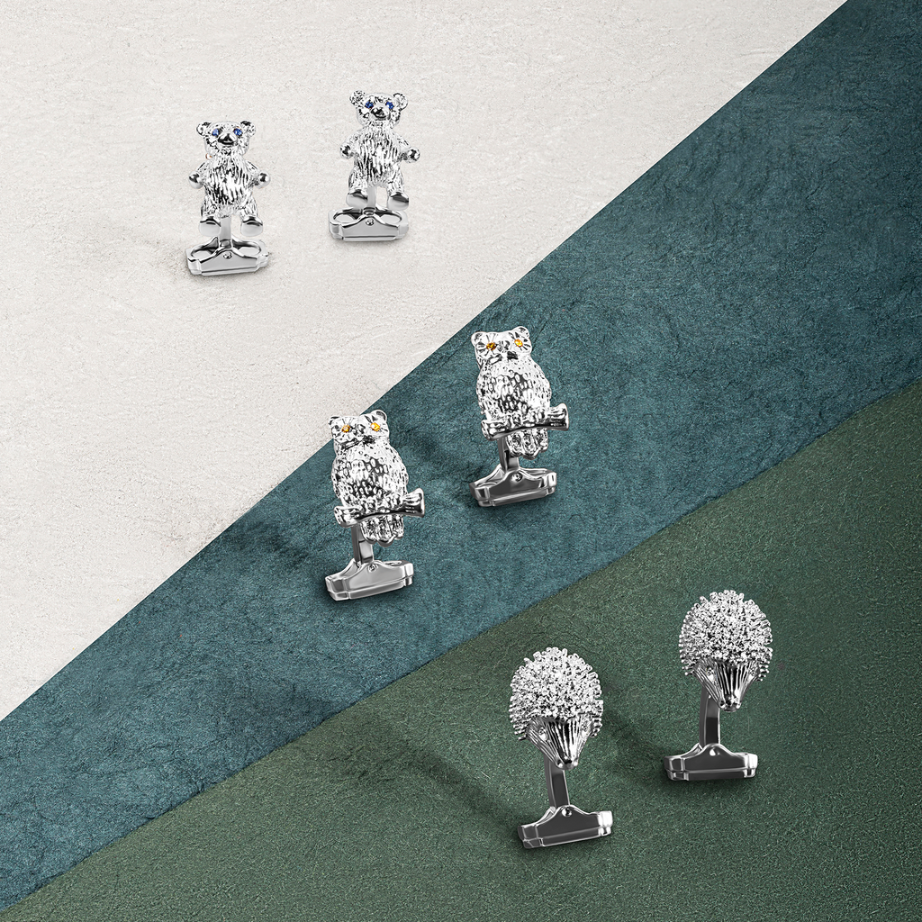 THOMPSON Hedgehog Cufflinks In Palladium plated Base Metal With White Crystal