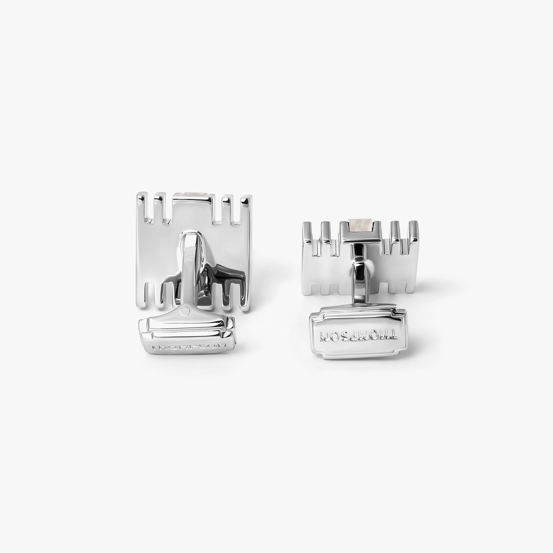 THOMPSON Summer Stripes Cufflinks In Palladium plated Base Metal With White Mother Of Pearl