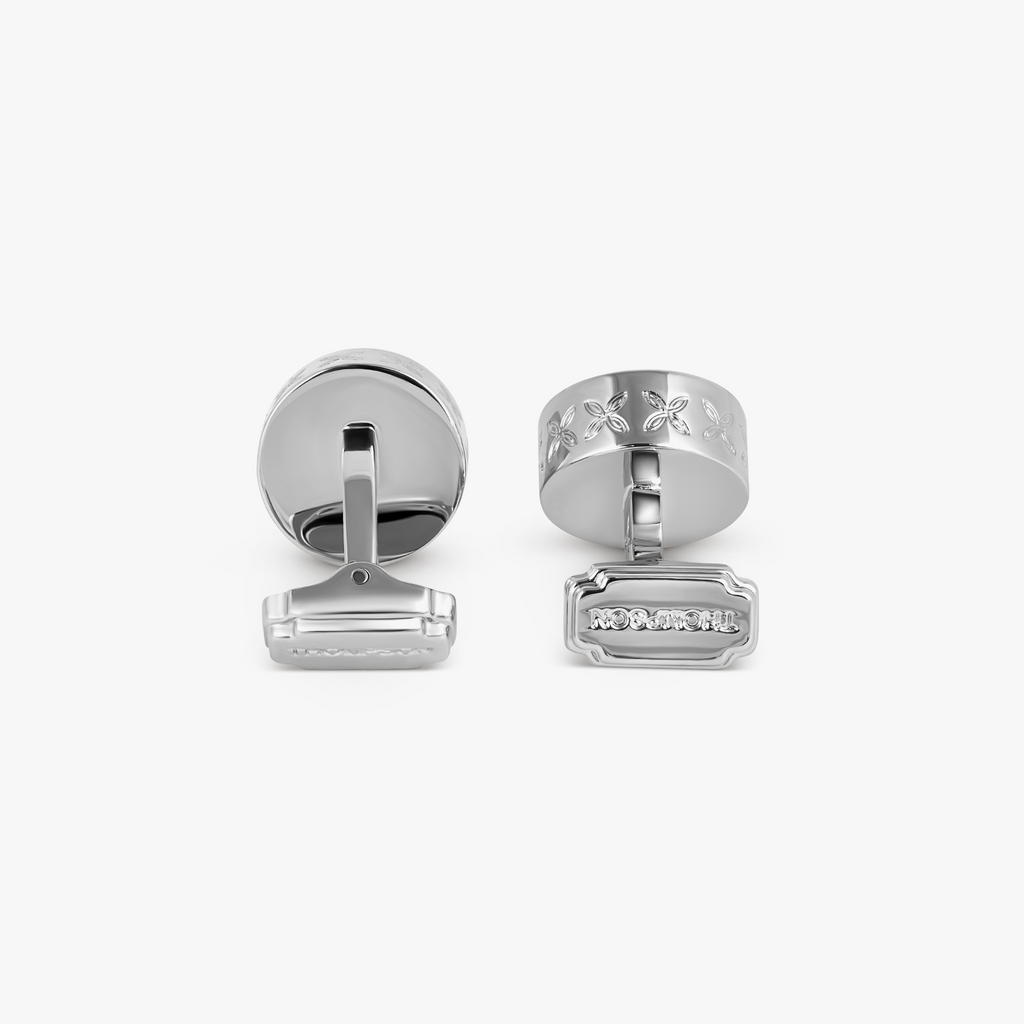 THOMPSON Brick Cufflinks In Rhodium plated Base Metal With Black Enamel