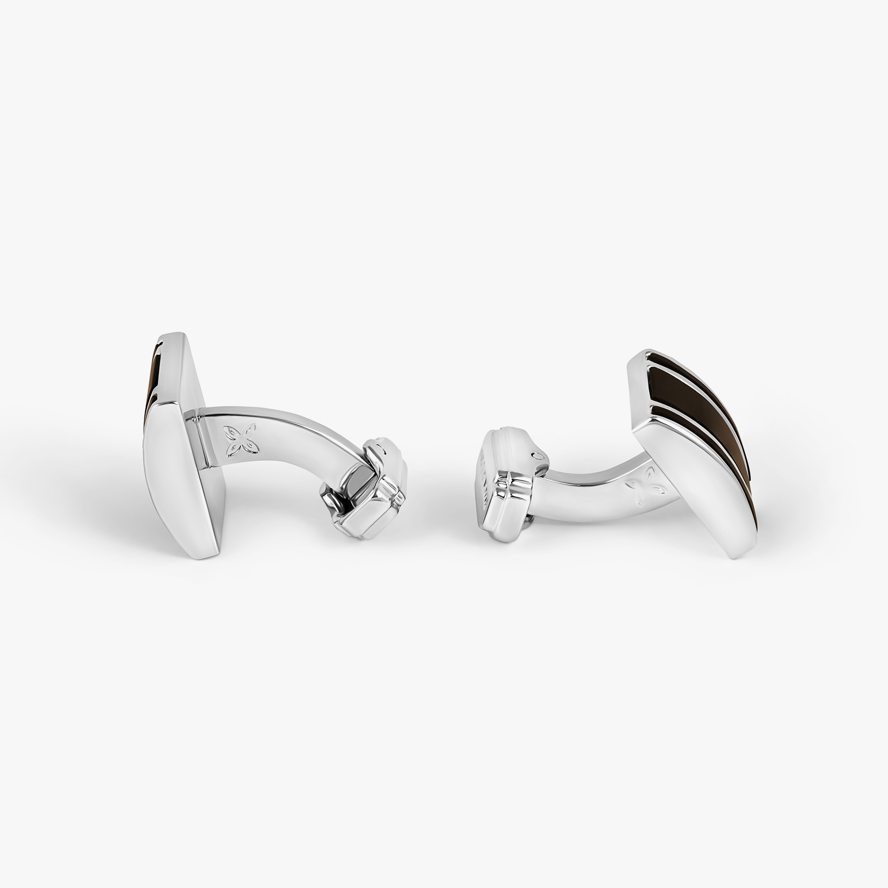 THOMPSON D-Shape Semi-Precious Cufflinks In White Bronze plated Base Metal With Onyx