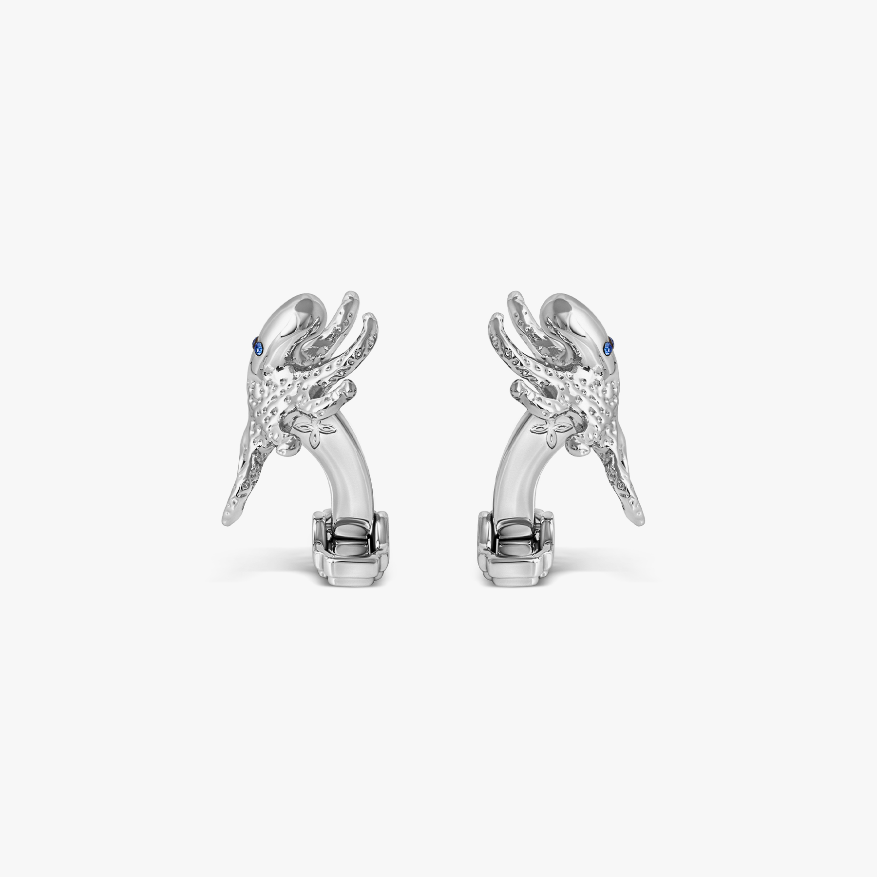Thompson Octopus Cufflinks In Palladium plated Base Metal With Blue Swarovski Crystal