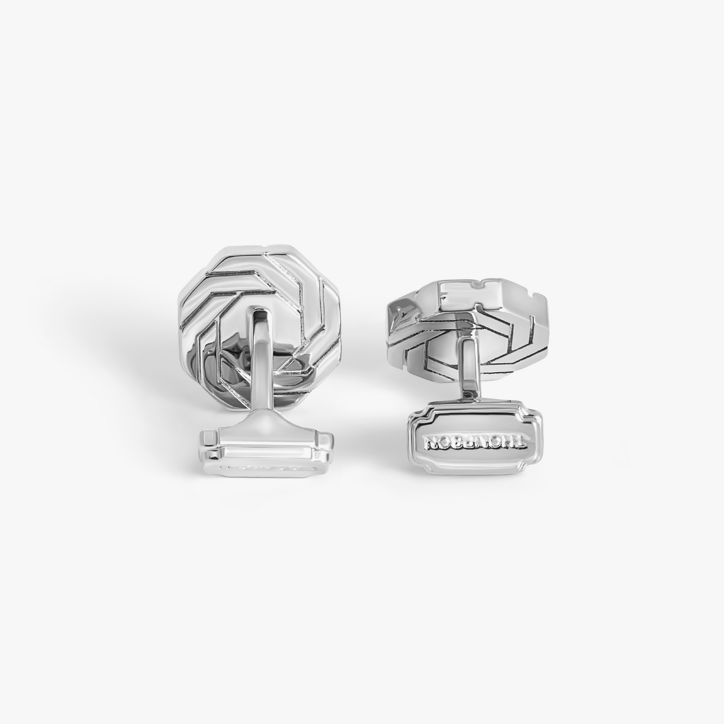 Thompson Octagon Insignia Cufflink in Palladium Plated with White MOP