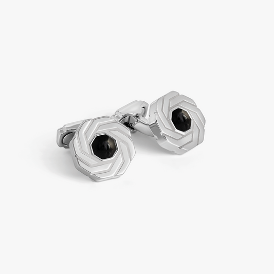 Thompson Octagon Insignia Cufflink in Palladium Plated with White MOP