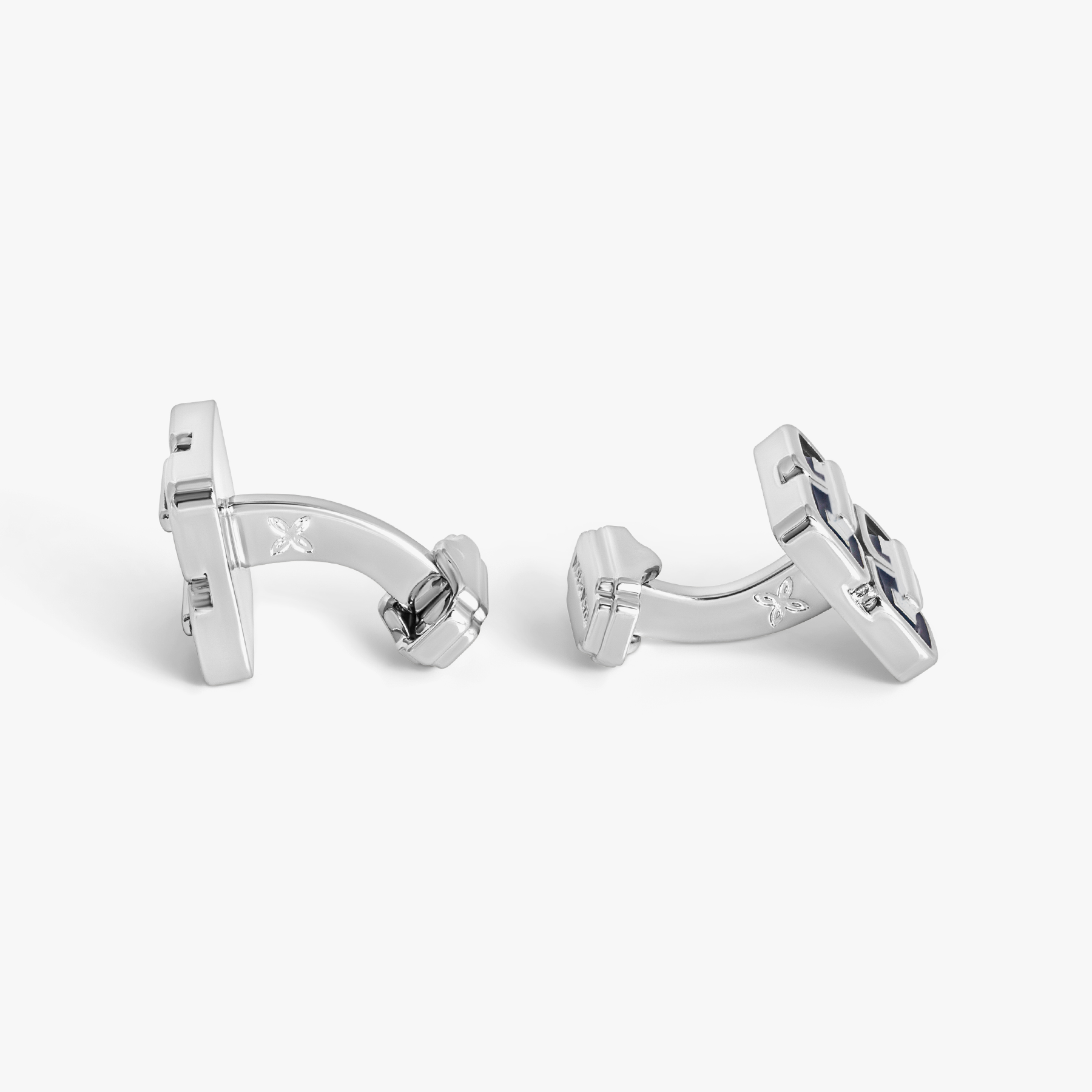Thompson Duo Square Links Cufflink In Palladium Plated with Navy Enamel