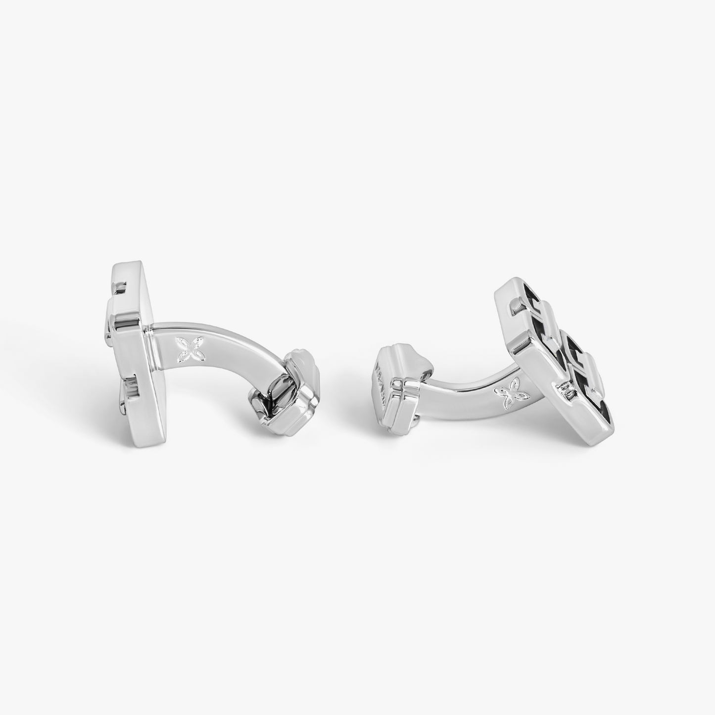 Thompson Duo Square Links Cufflink In Palladium Plated with Black Enamel