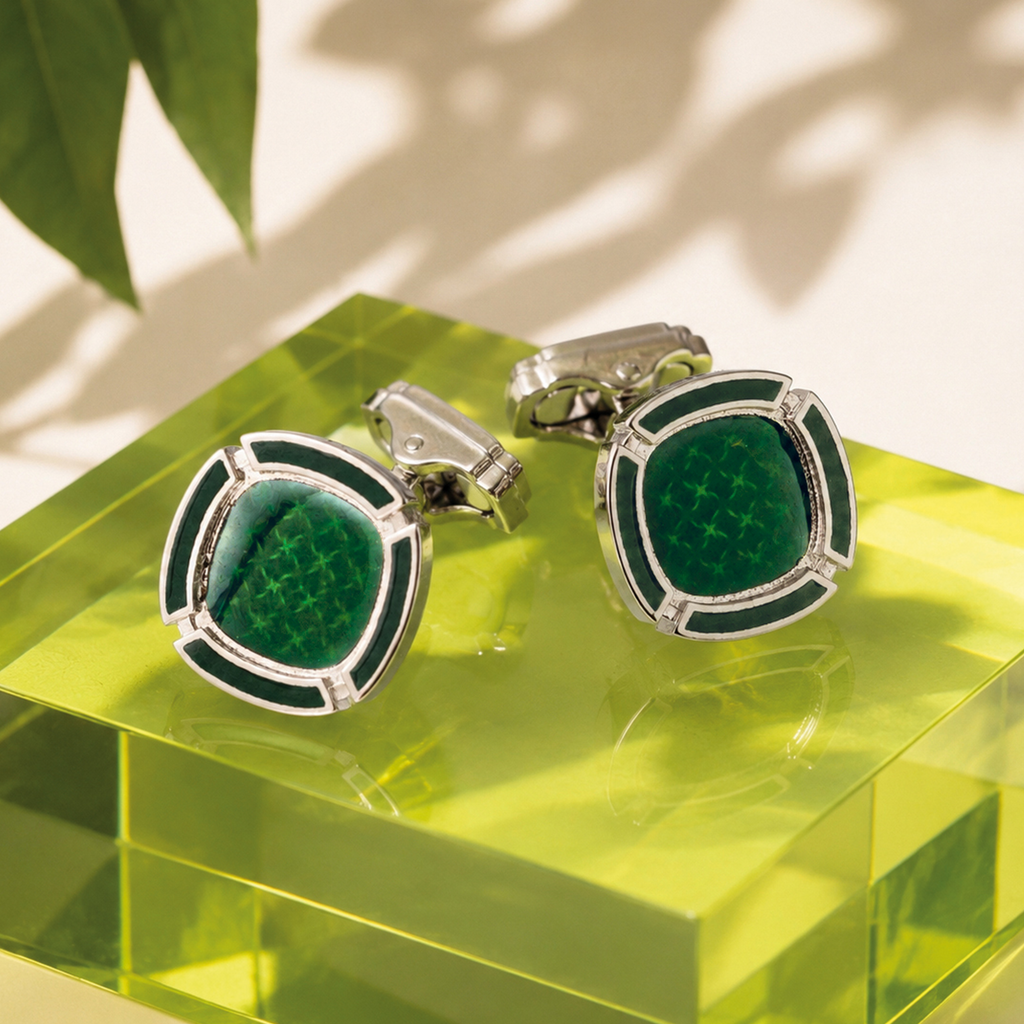 THOMPSON Cushion Enamel Cufflink in Green