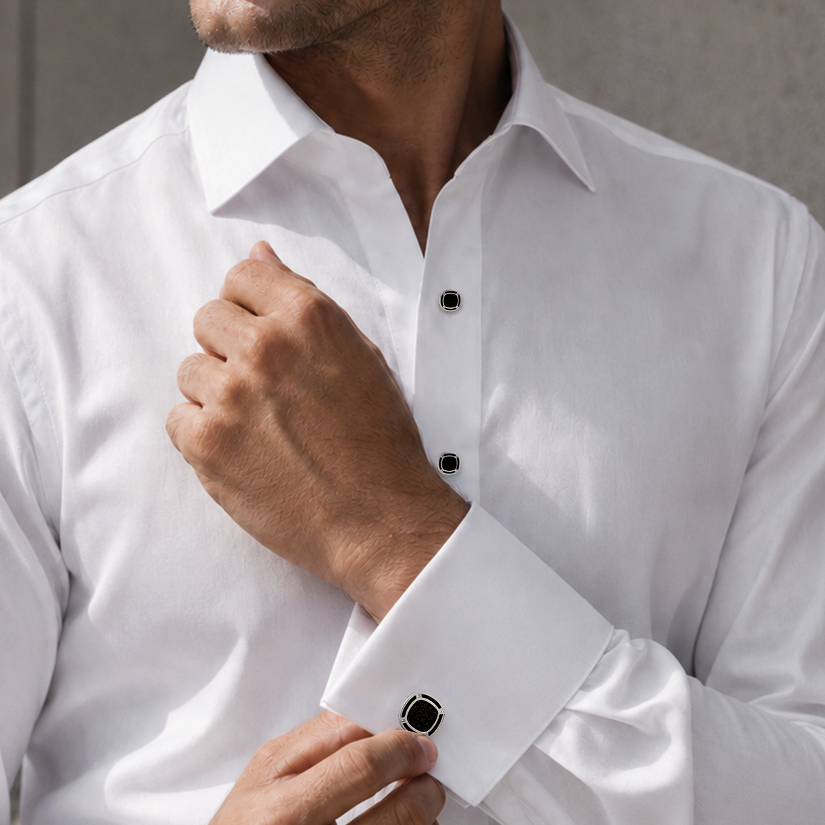 THOMPSON Cushion Enamel Cufflink in Black