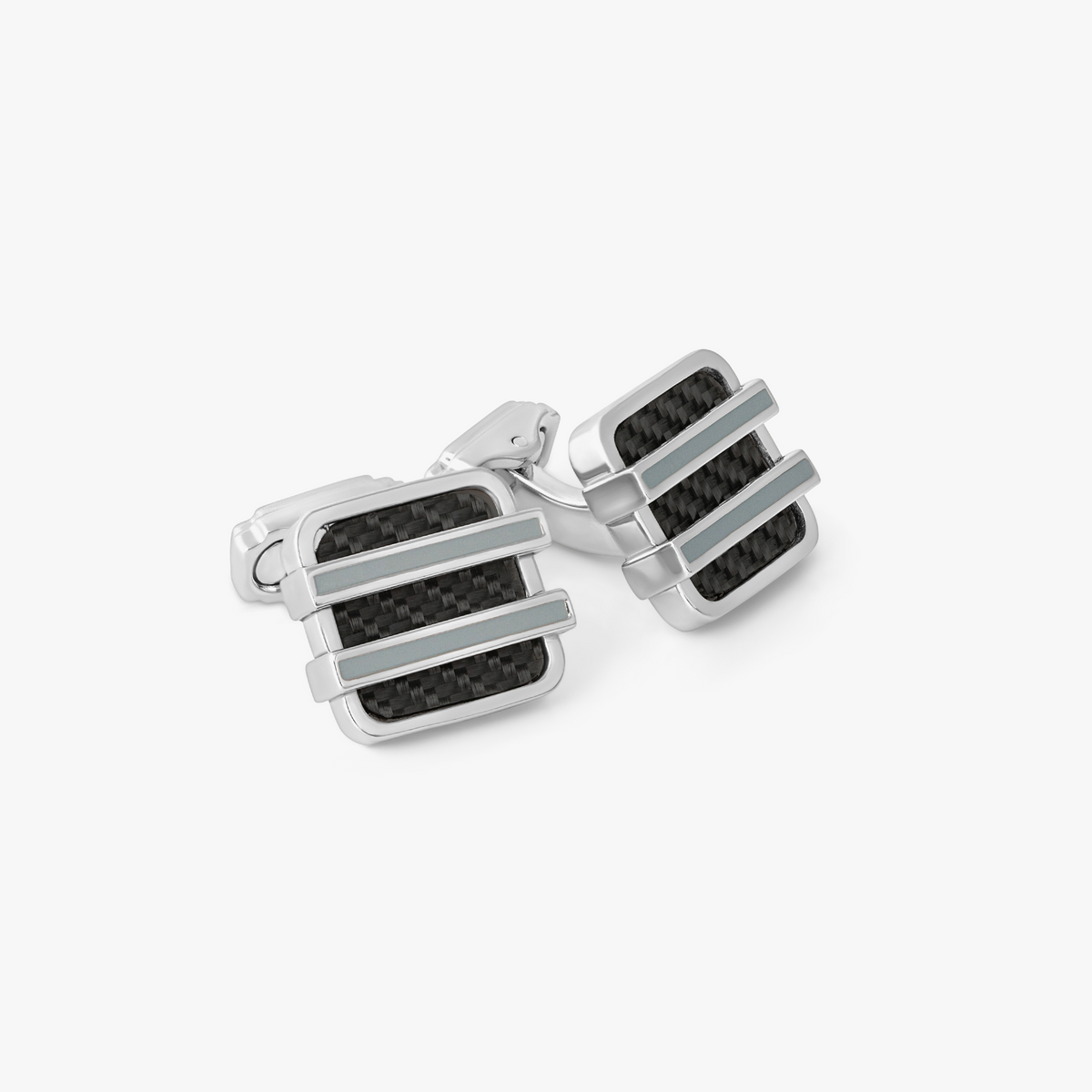 THOMPSON Carbon Barred CushionCufflink in Black Carbon Fibre
