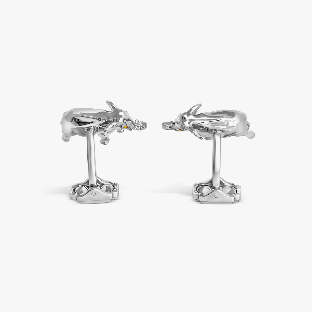 THOMPSON Elephant Cufflink In Palladium plated Base Metal With Brown Swarovski Crystal