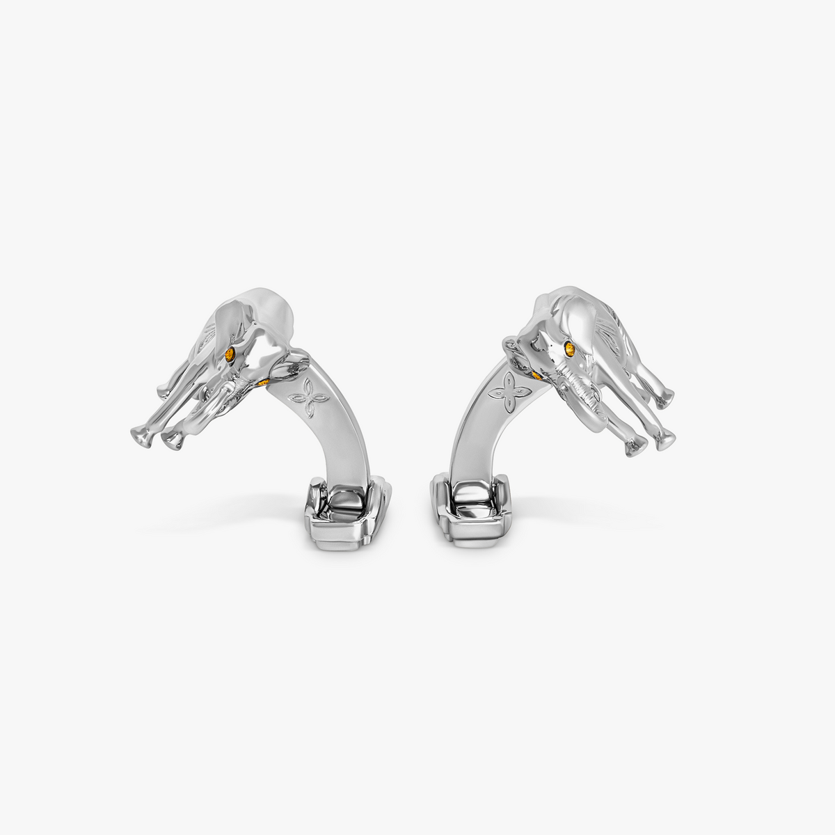 THOMPSON Elephant Cufflink In Palladium plated Base Metal With Brown Swarovski Crystal