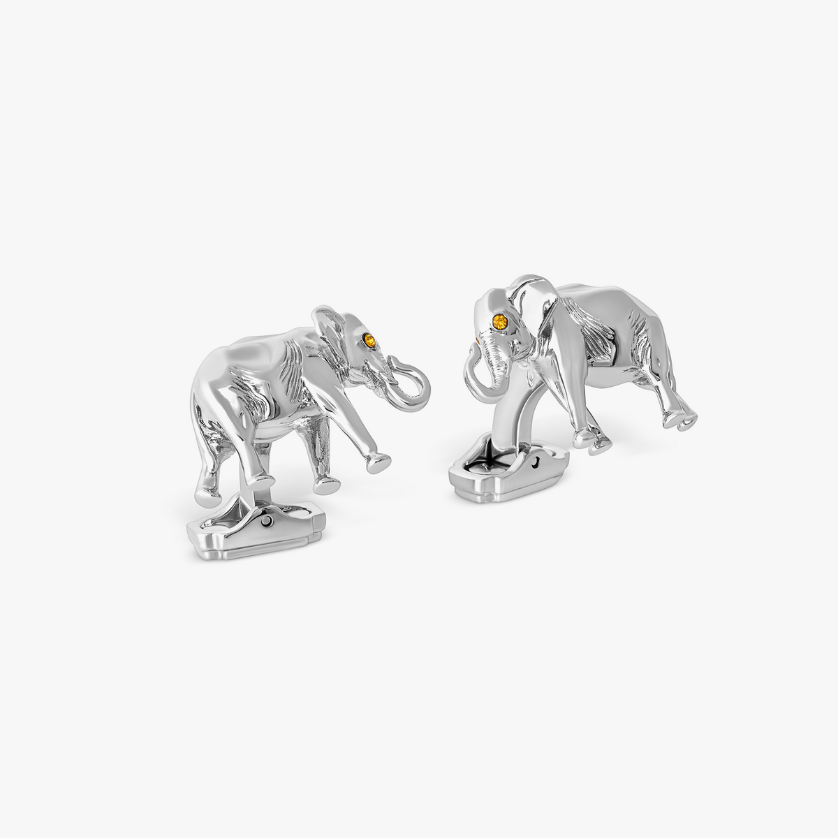 THOMPSON Elephant Cufflink In Palladium plated Base Metal With Brown Swarovski Crystal