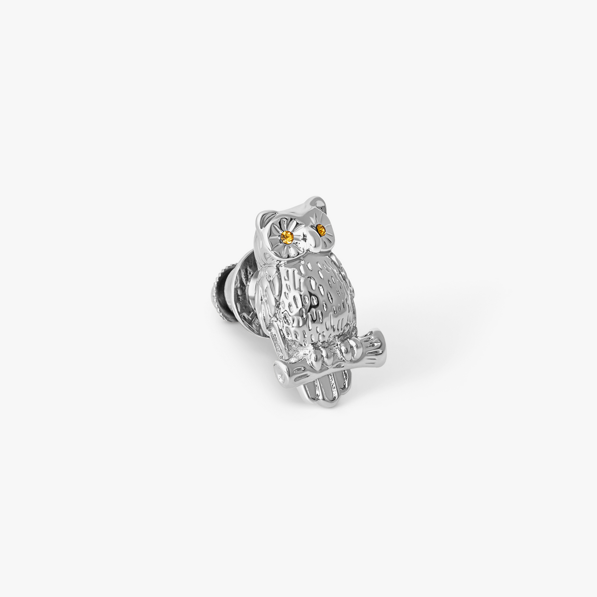 THOMPSON Owl Pin in palladium-plated with Orange Swarovski Crystal