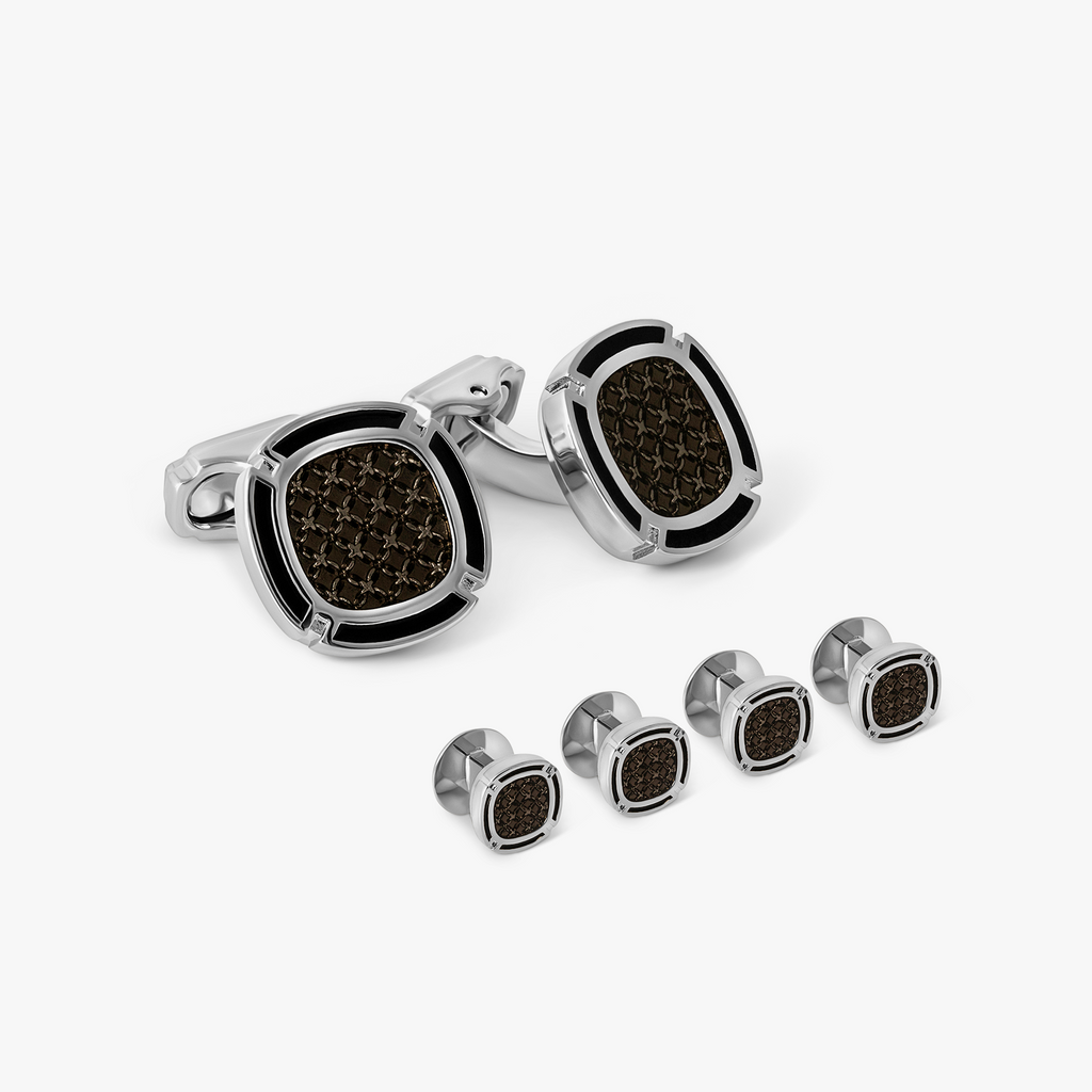 THOMPSON Cushion Enamel Cufflink and Stud set in Black