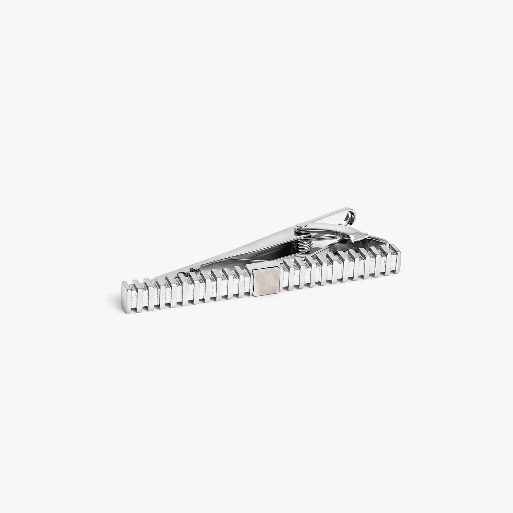 THOMPSON Summer Stripes Tie Clip In Palladium plated Base Metal With White Mother Of Pearl