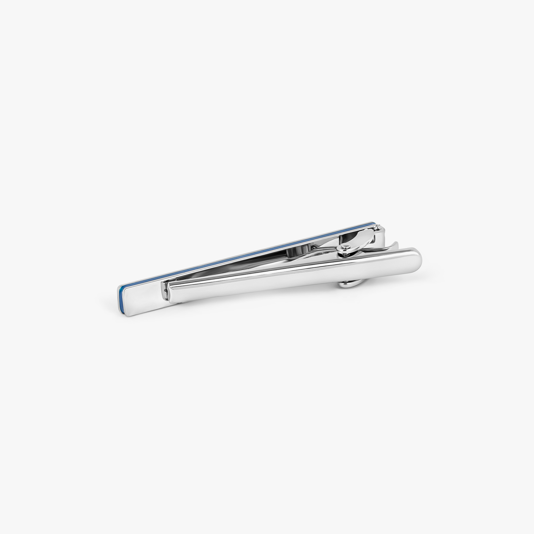 THOMPSON Cairo Leaf Tie Clip In White Bronze plated Stainless Steel With Blue Enamel
