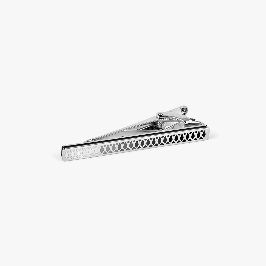 THOMPSON Cairo Leaf Tie Clip In White Bronze plated Stainless Steel With Black And White Enamel