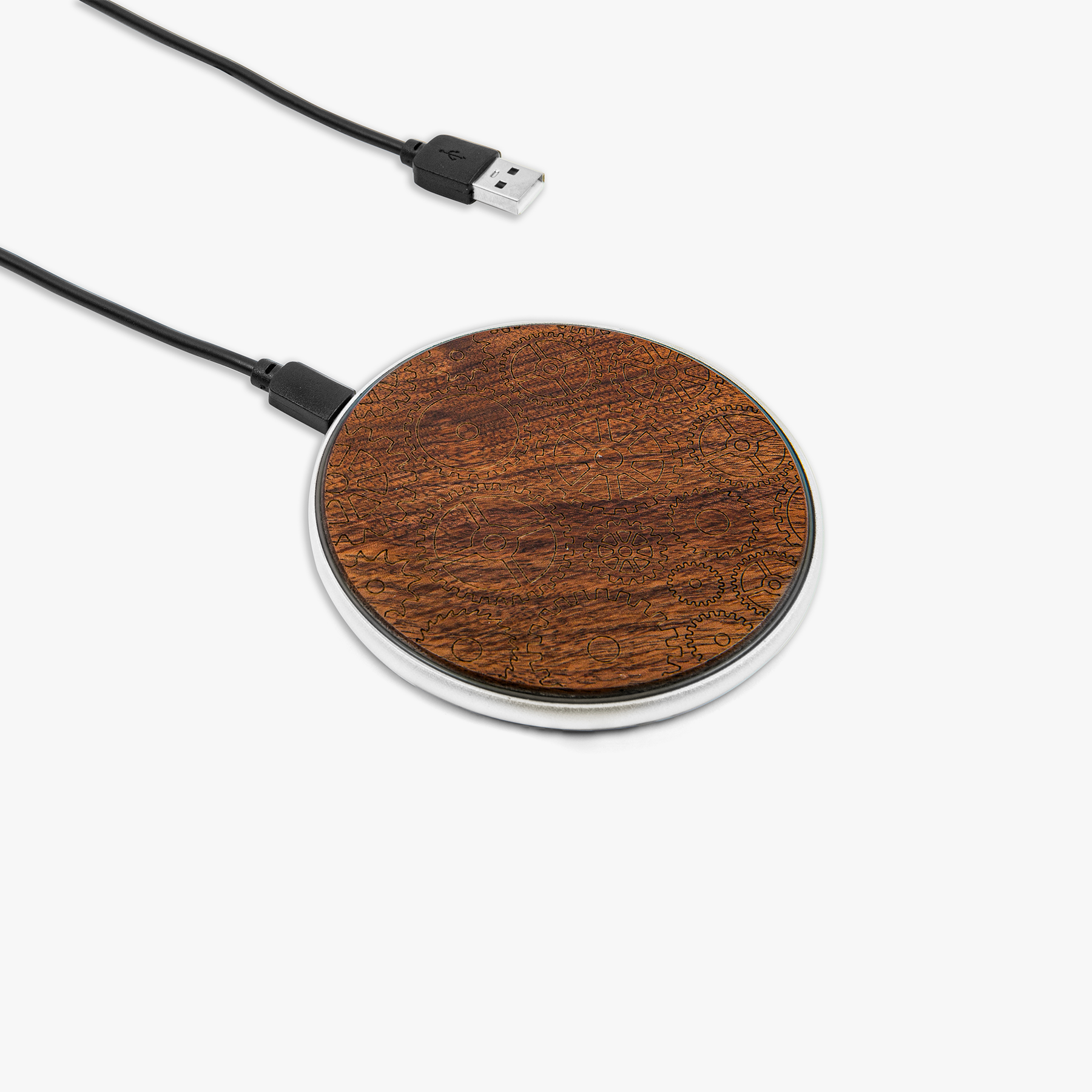 Gear Wireless phone charger in black walnut wood