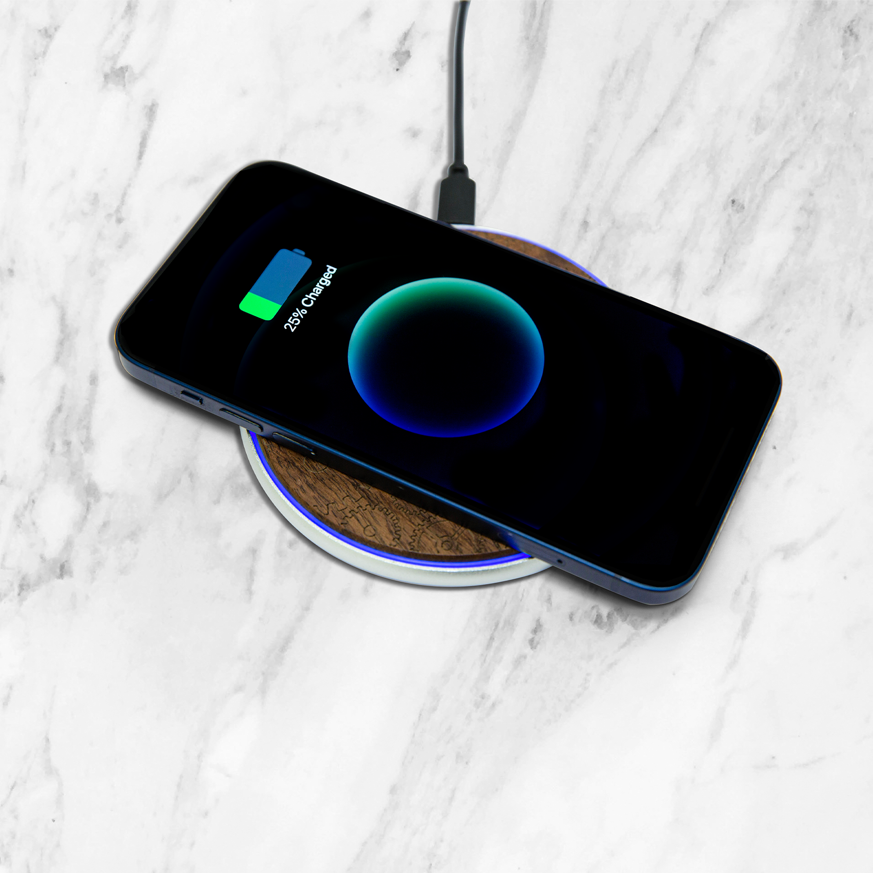 Gear Wireless phone charger in black walnut wood