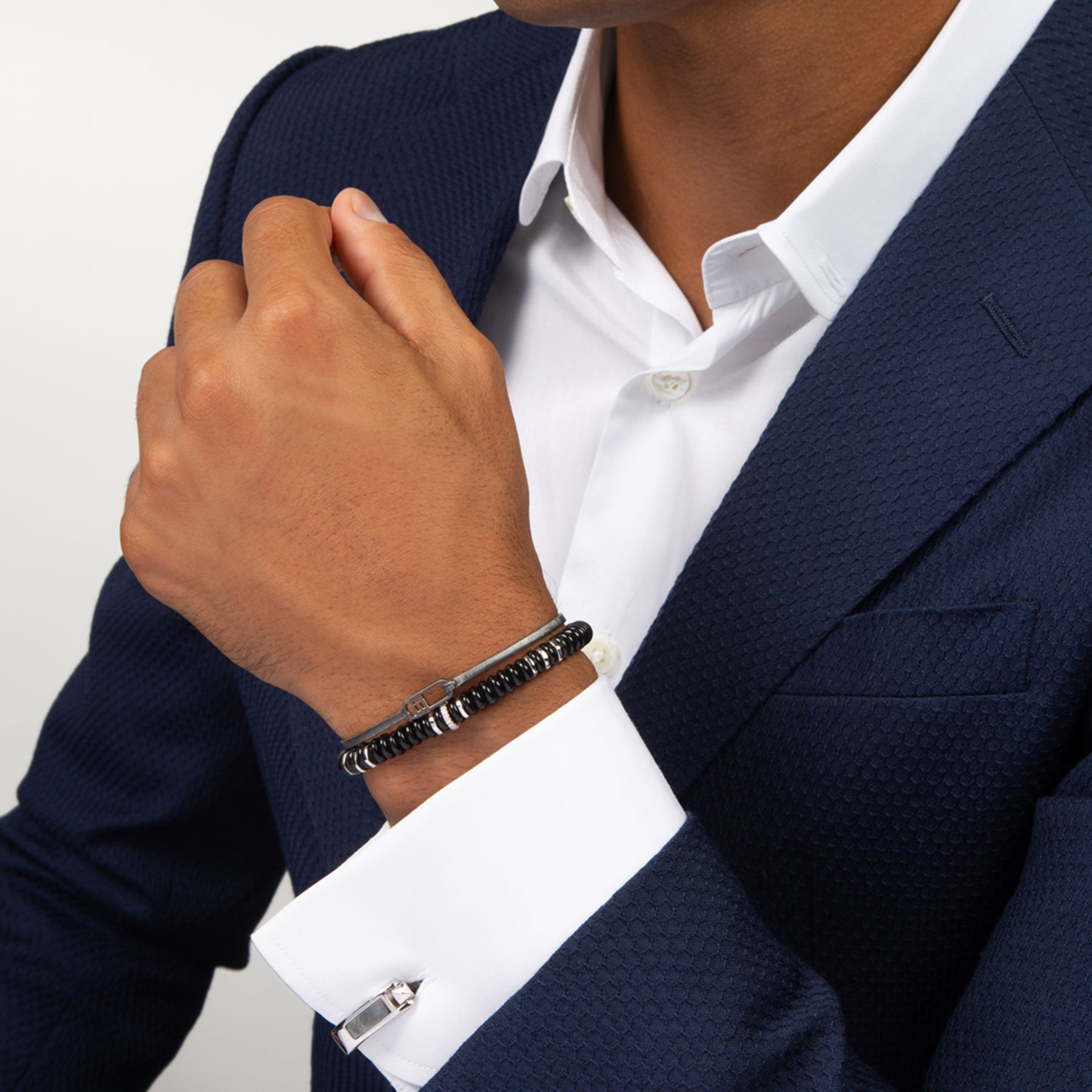 Wrap Around Cufflinks In Black Mop With Rhodium Silver (Limited Edition)