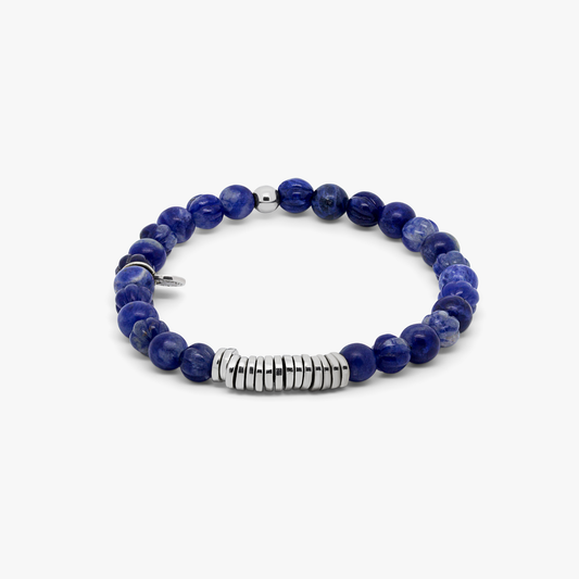 Classic Discs Beaded Bracelet In Rhodium Plated Silver With Blue Sodalite