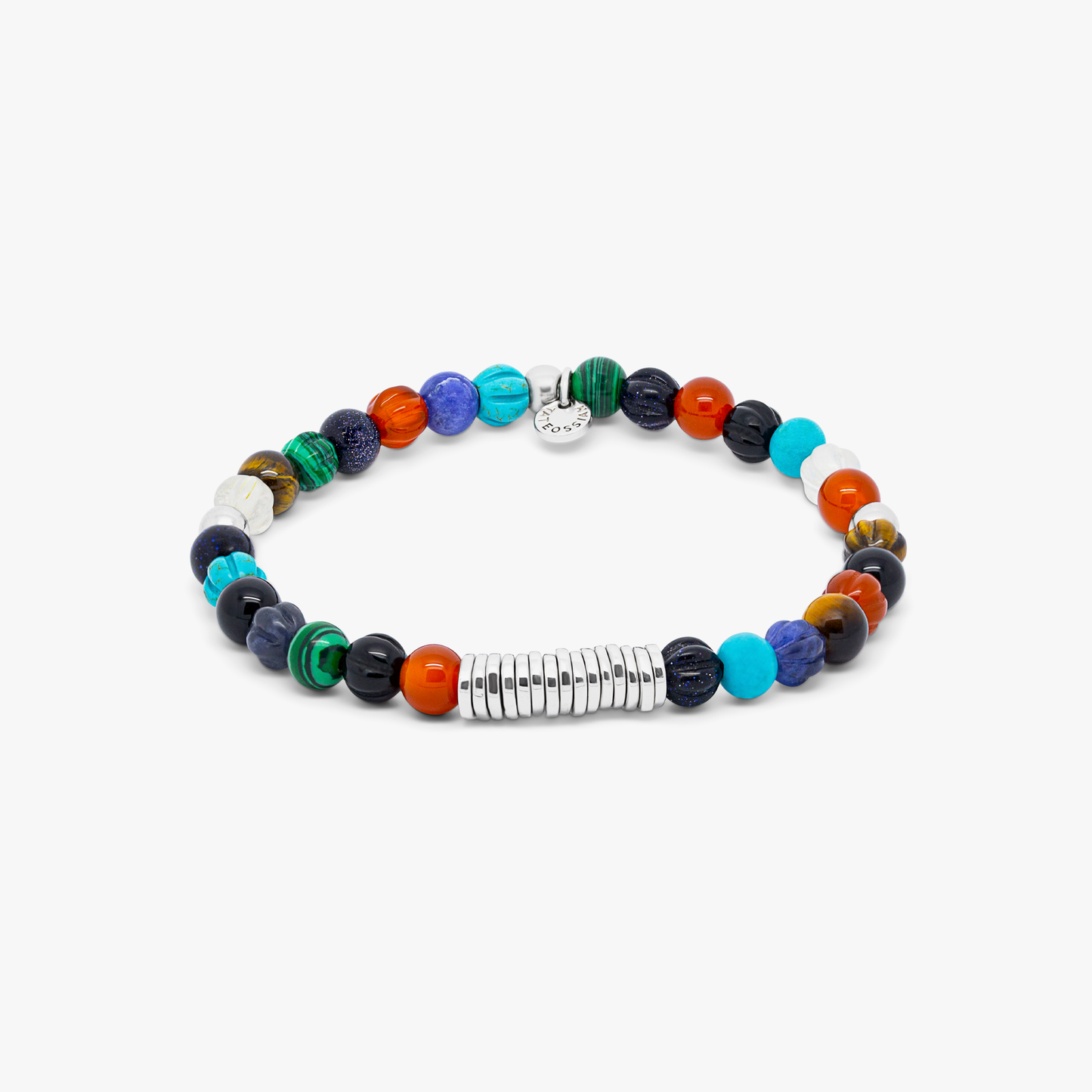 Disc Round Multicolour Mixed Beaded Bracelet With Silver Spacer Discs