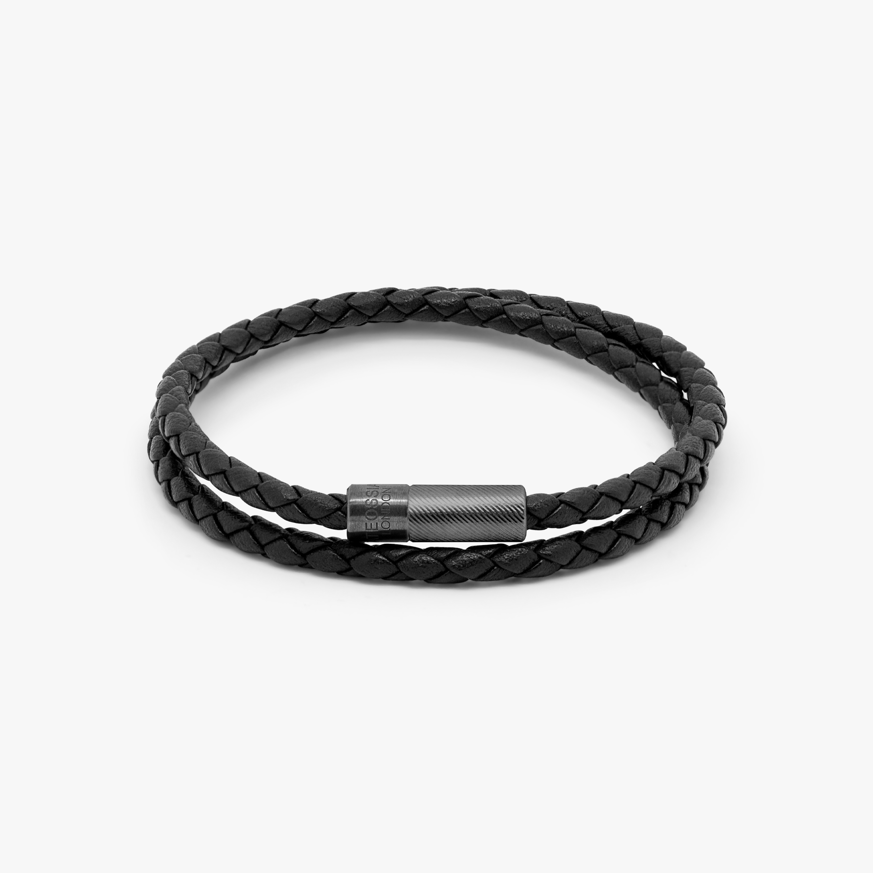 Pop Rigato Pelle Double Wrap Bracelet Leather Ruthenium Silver