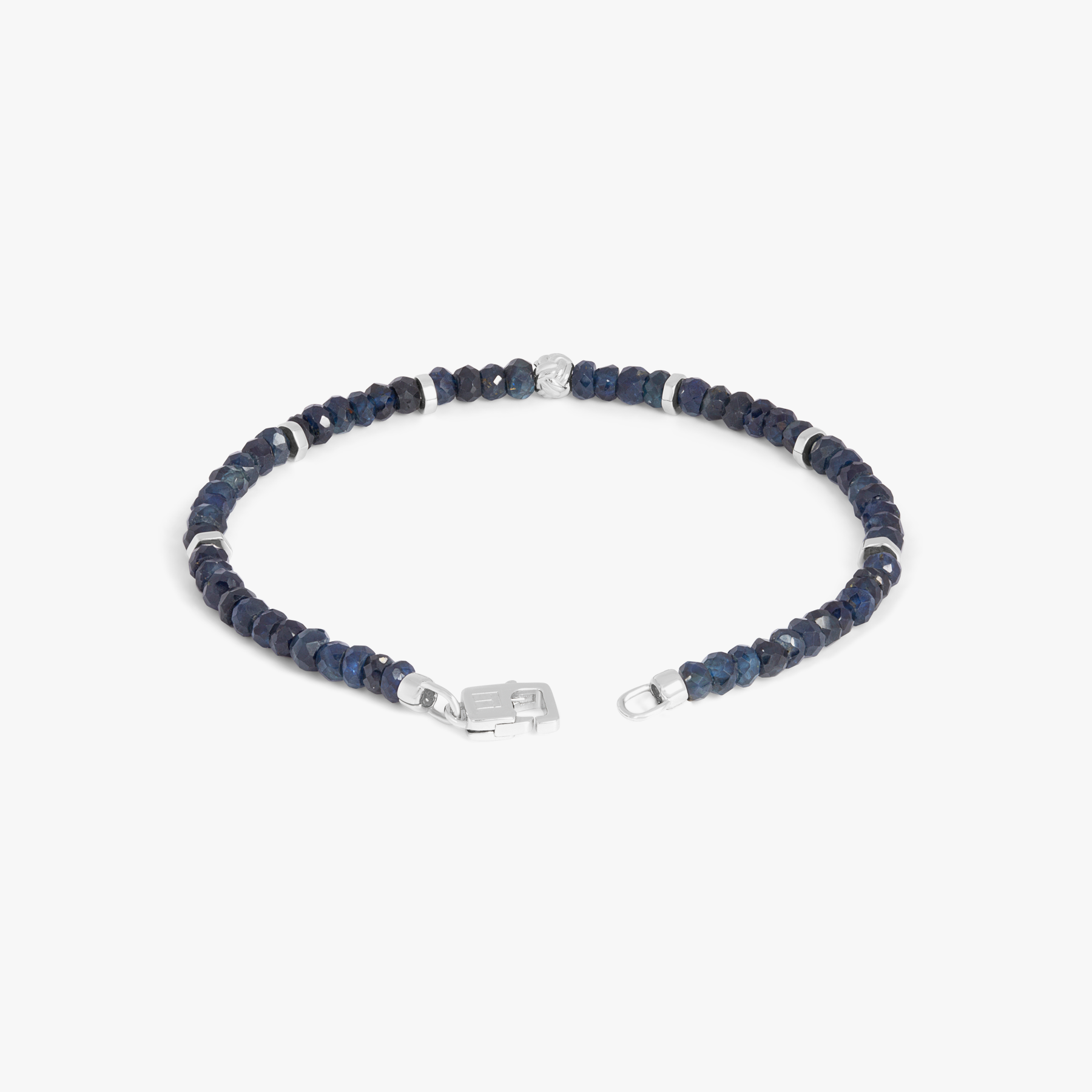 Nodo Beaded Bracelet In Rhodium Plated Silver With Blue Sapphire