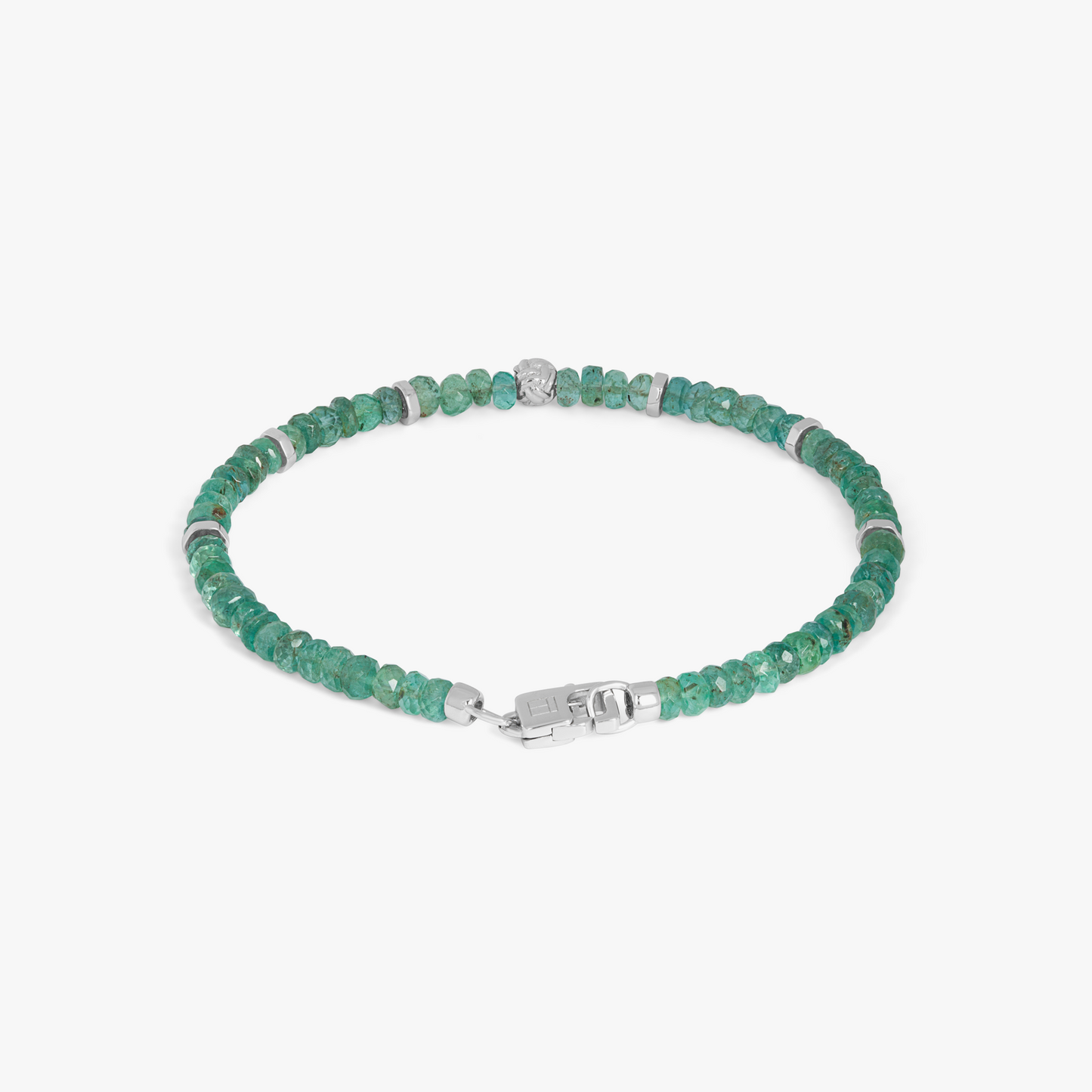 Nodo Beaded Bracelet In Rhodium Plated Silver With Green Emerald