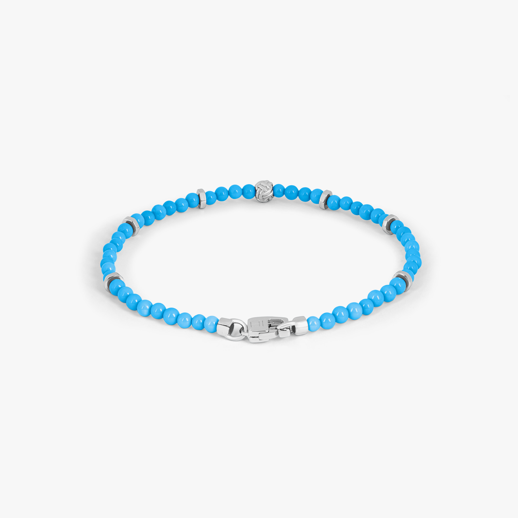 Nodo Beaded Bracelet In Rhodium Plated Silver With Sleeping Beauty Turquoise