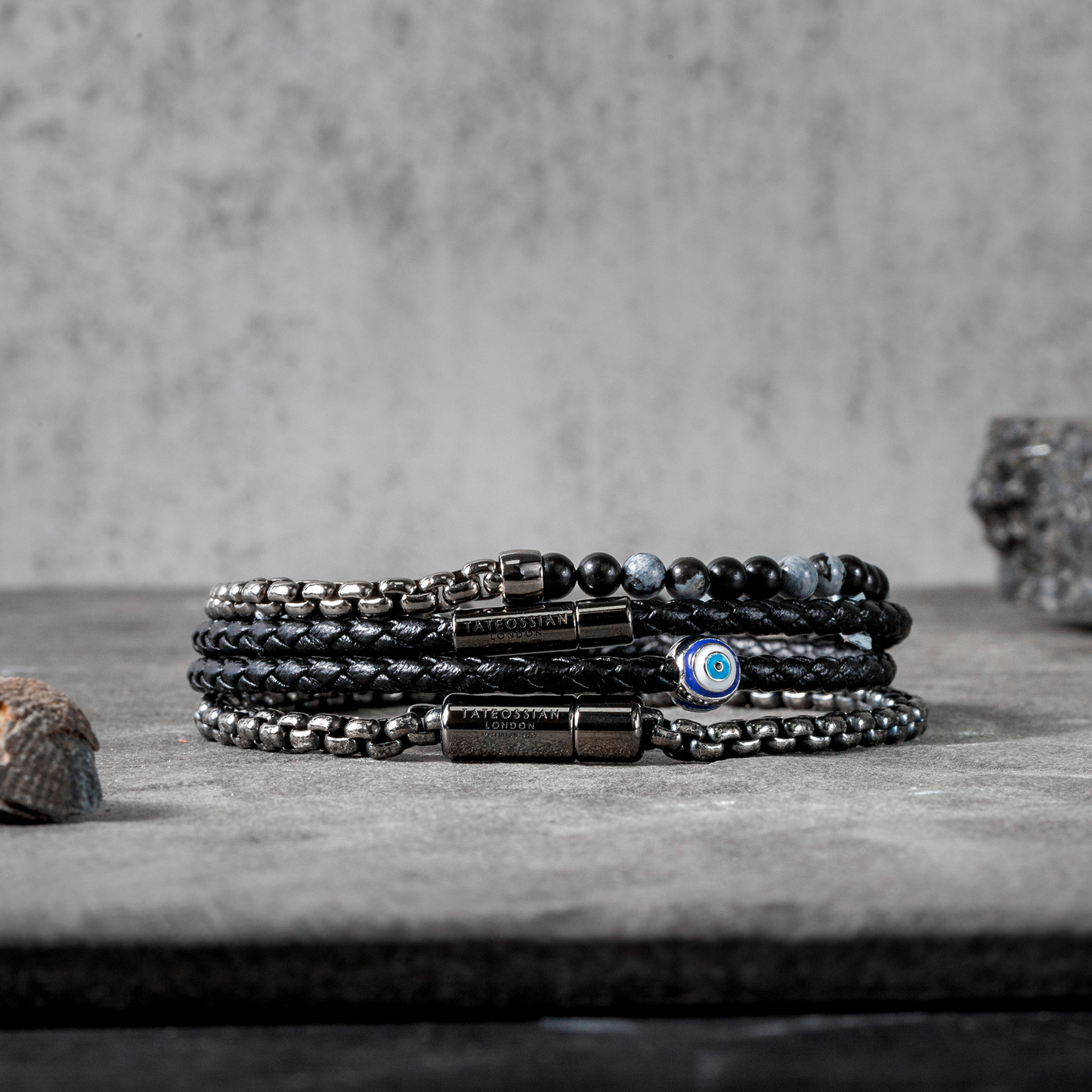 Mini Evil Eye Bracelet in Black Eco-Friendly Leather With Ruthenium Plated Silver