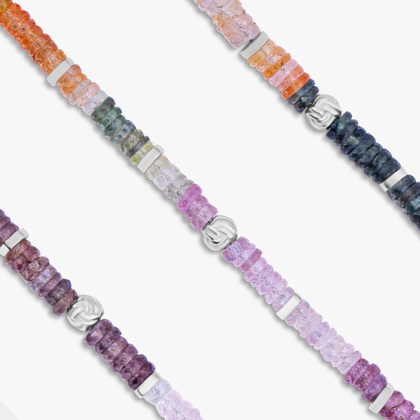 Nodo Beaded Bracelet In Rhodium Plated Silver With Multicolour Sapphire