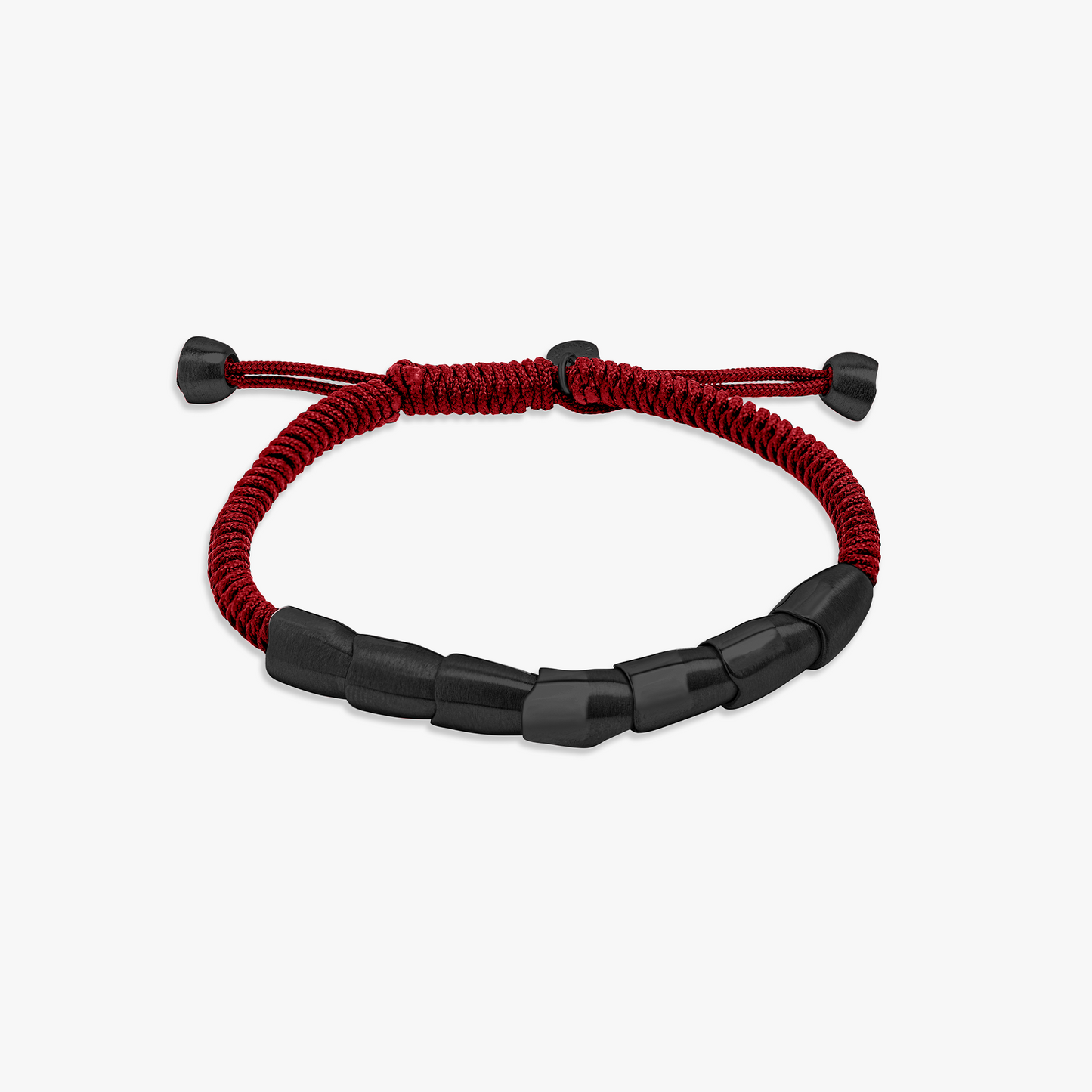 ZAHA HADID DESIGN TORQ MACRAMe BRACELET in brushed Black IP & Burgundy Macrame