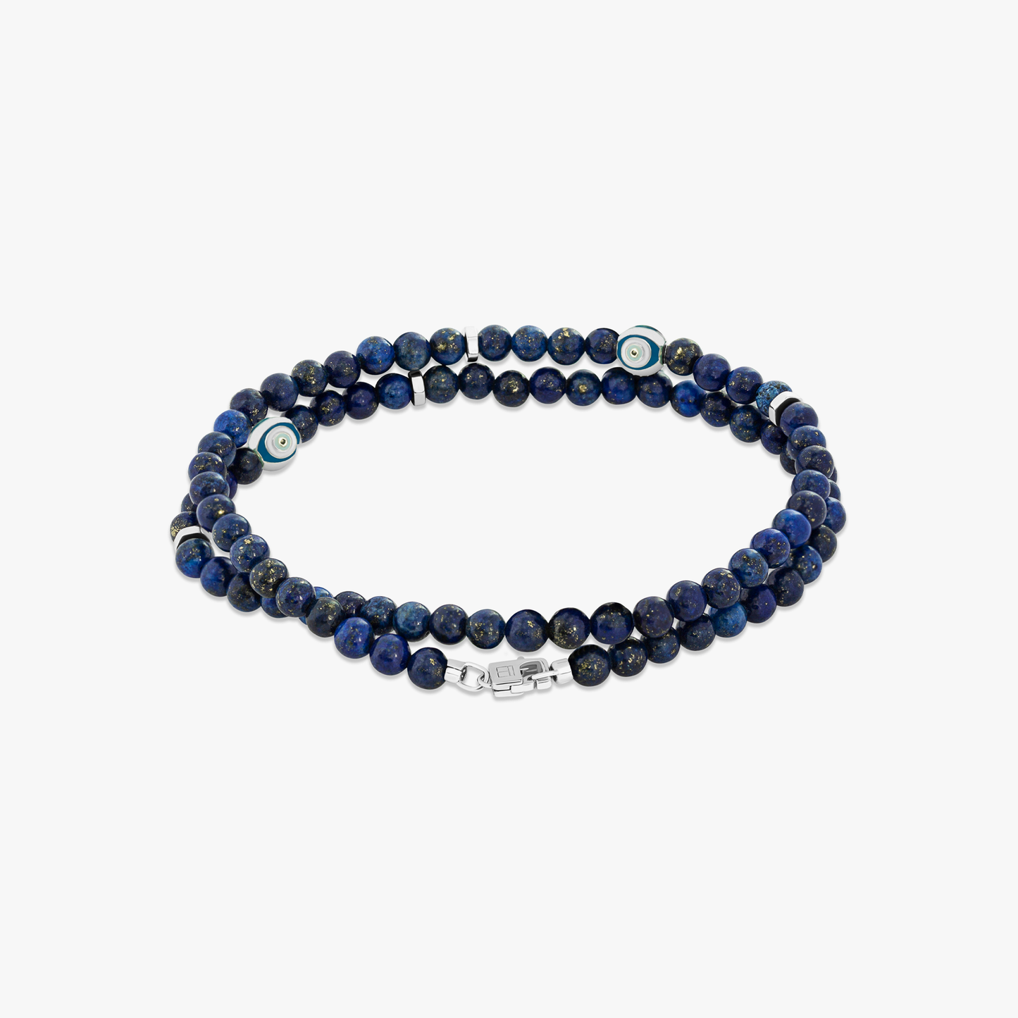 Evil Eye Beaded Bracelet In Rhodium Plated Silver with Lapis Lazuli