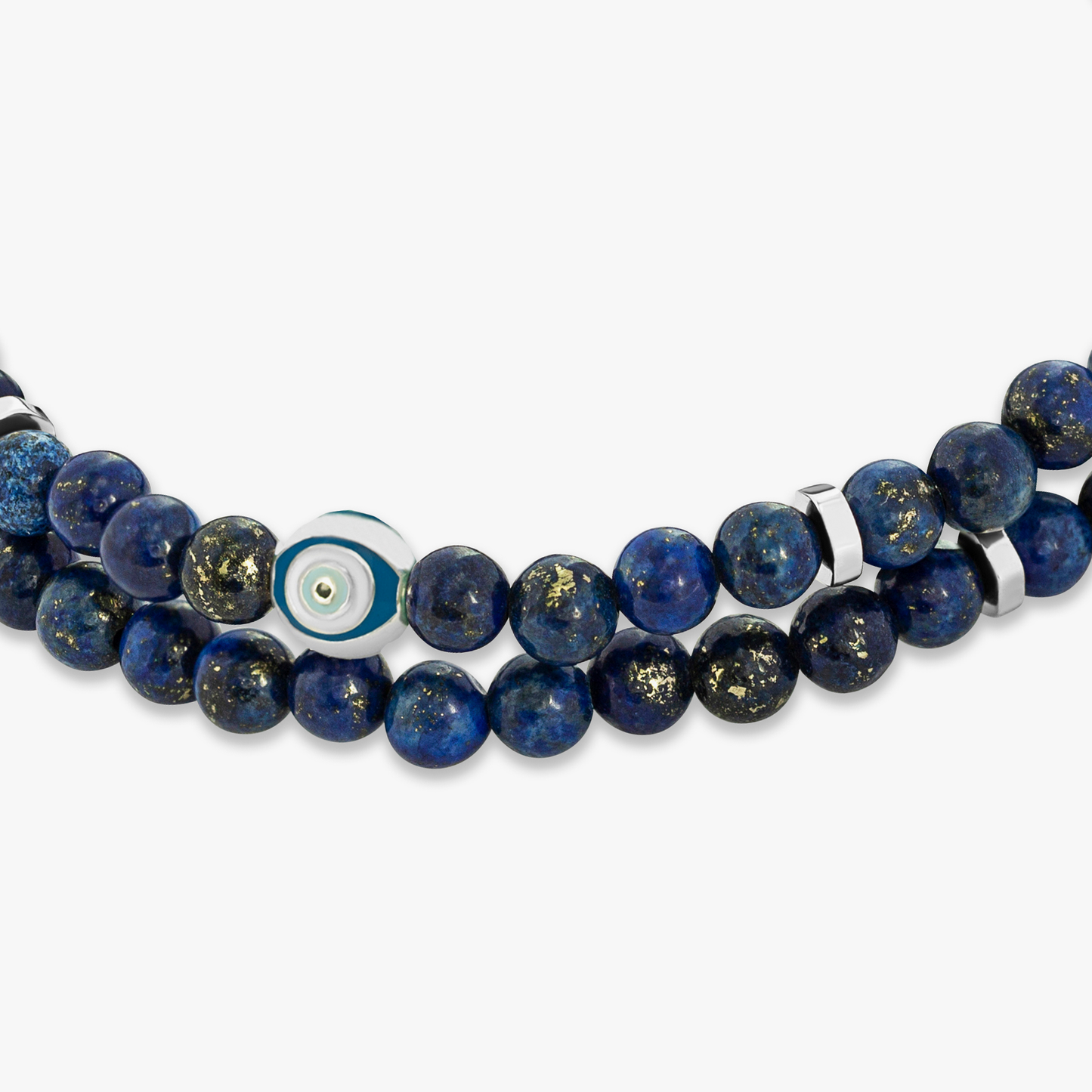 Evil Eye Beaded Bracelet In Rhodium Plated Silver with Lapis Lazuli