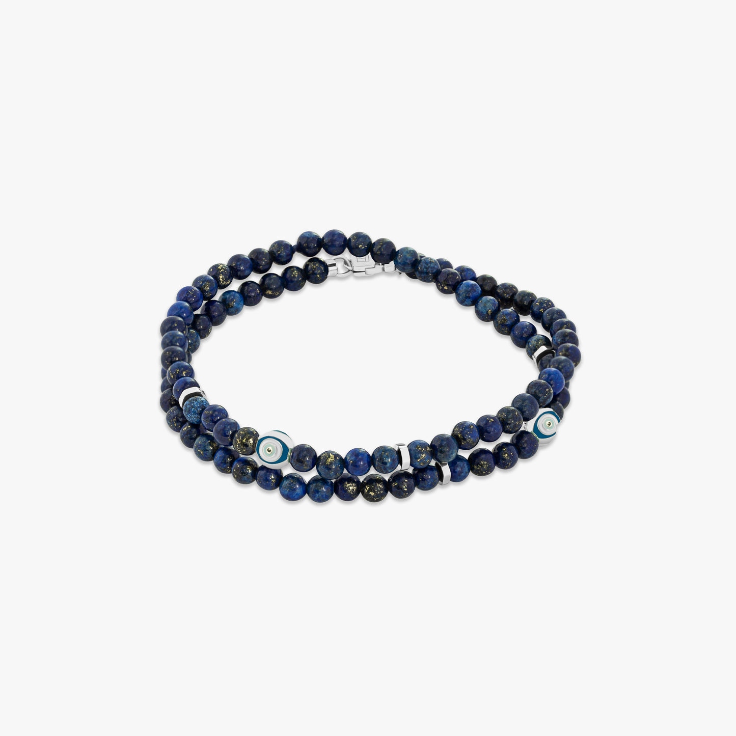 Evil Eye Beaded Bracelet In Rhodium Plated Silver with Lapis Lazuli