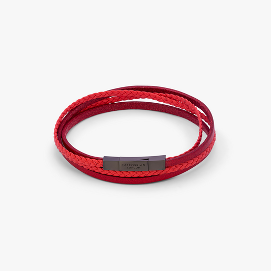 Mini Click Fettucine Leather Bracelet In Red      