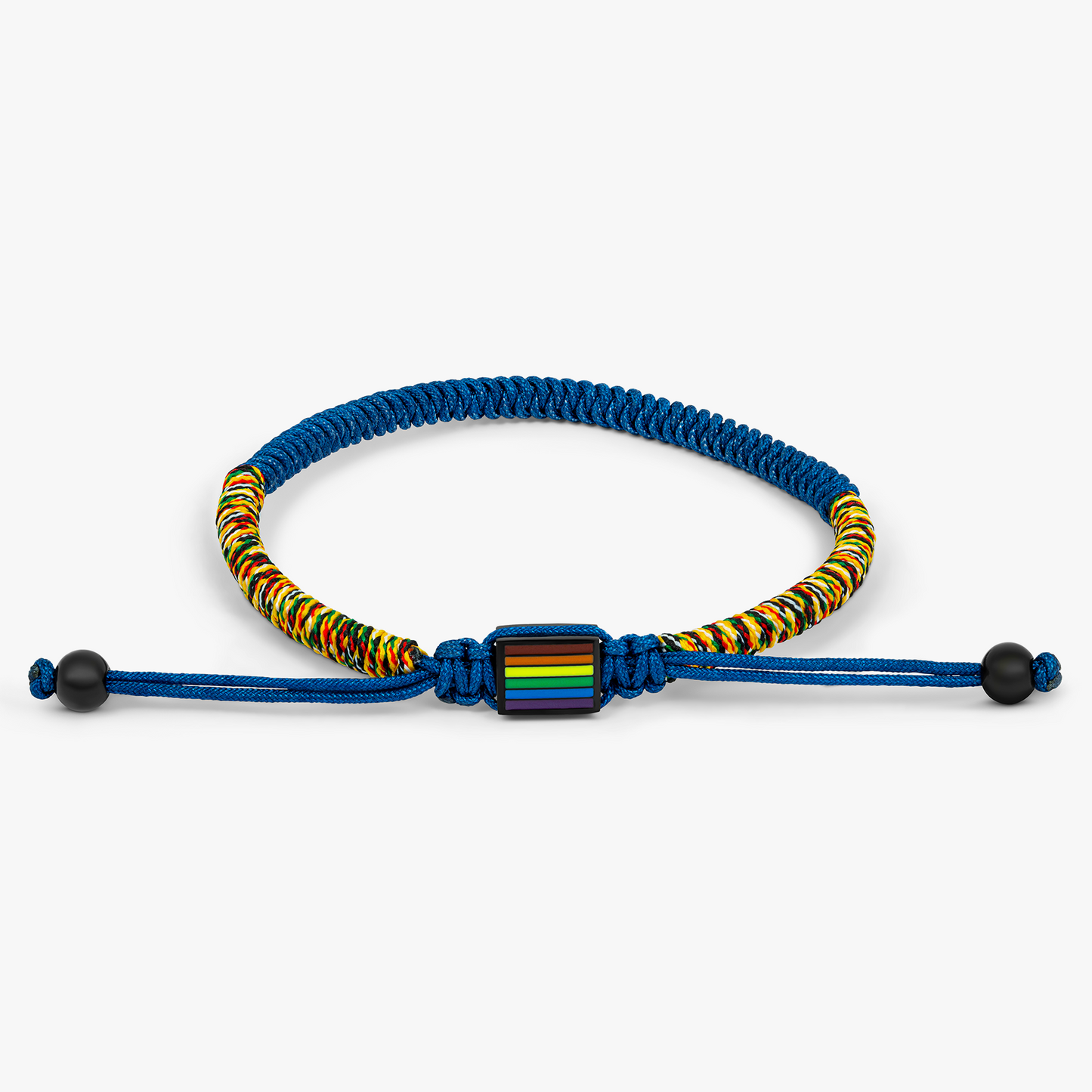 Macrame Pride Bracelet In Blue With IP Black Plated & Stainless Steel