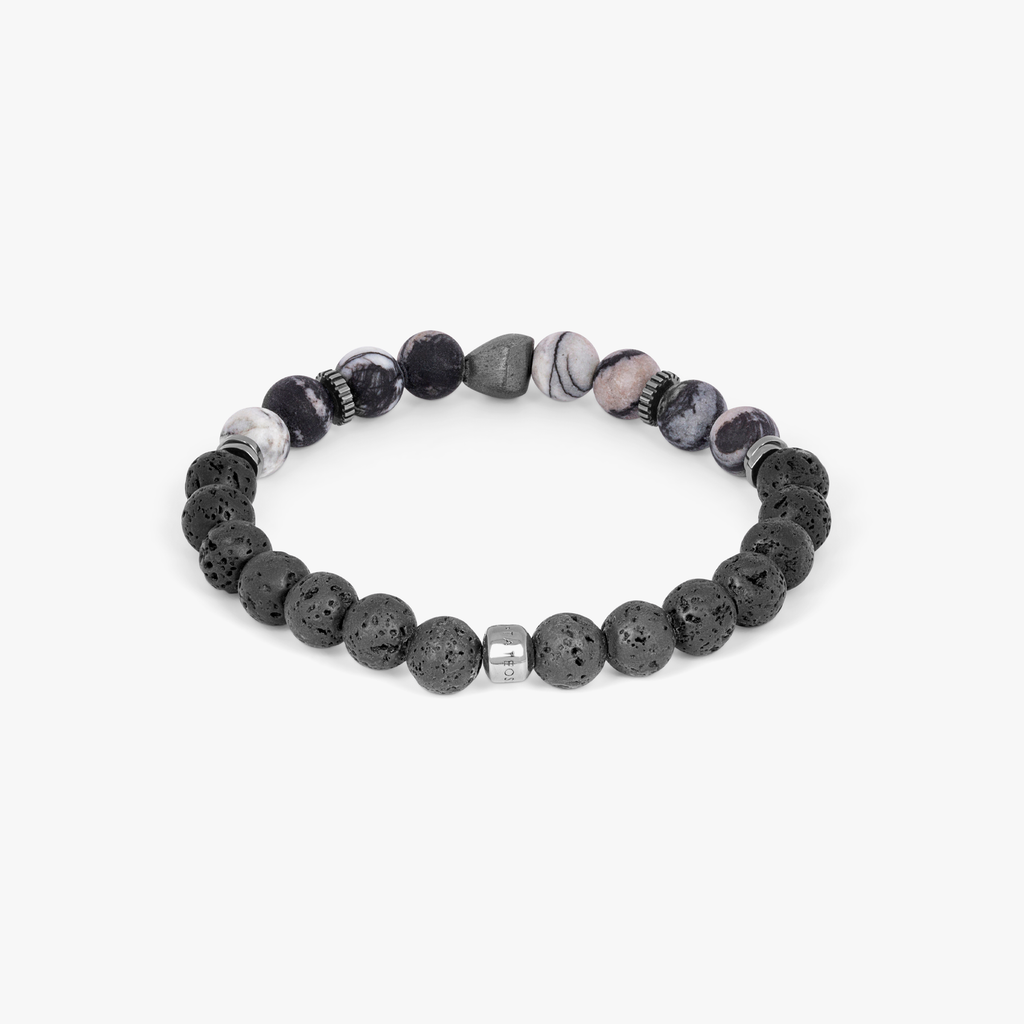 Nugget Beaded Black Rhodium Bracelet in Spiderweb Jasper