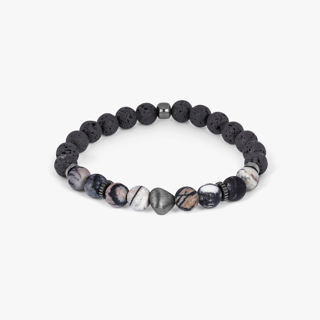 Nugget Beaded Black Rhodium Bracelet in Spiderweb Jasper