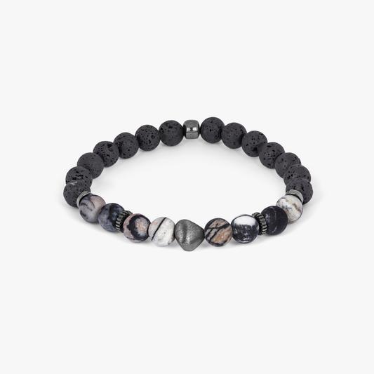 Nugget Beaded Black Rhodium Bracelet in Spiderweb Jasper