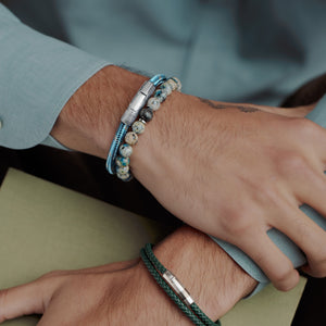 Charles Click Chalif Enamelled Copper Bracelet in Rhodium Silver with Sky Blue